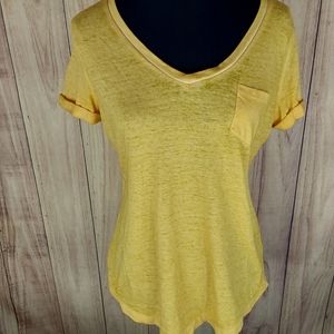 Style & Co Yellow Cuffed-Sleeve Cotton T-Shirt With Front Pocket